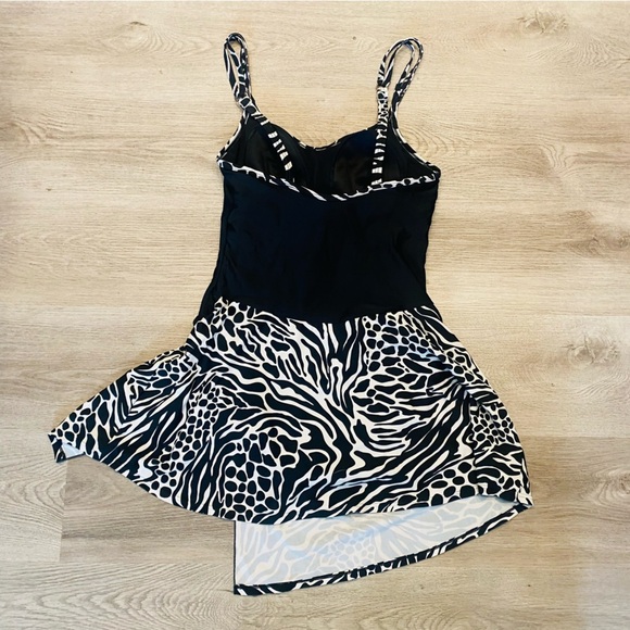 Christina One Piece Wrap Skirt Swimsuit Black & White Safari Animal Print 10 - Picture 7 of 12
